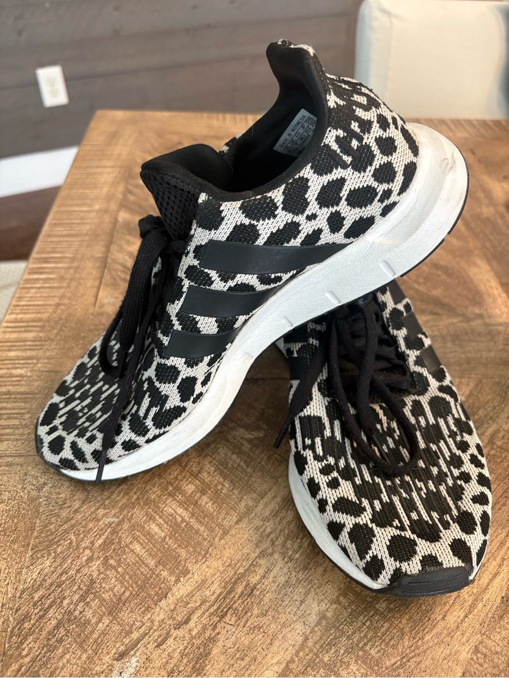 adidas Women’s Black and White Knit Leopard-Print Runners